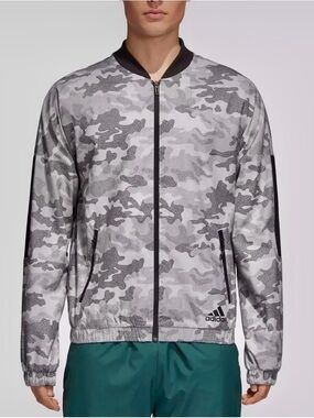 ADIDAS Grey ID Camo Bomber-Style Windbreaker Jacket - Men’s XL - Like New